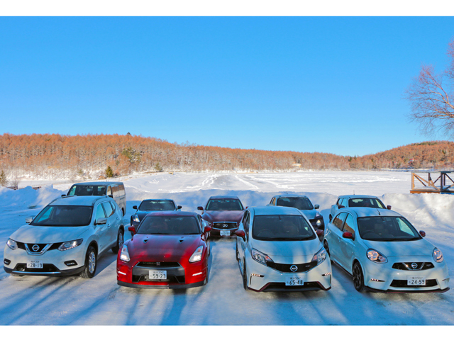 ▲長野県の白樺高原一帯の雪上で開催された日産4WD試乗会。圧雪路は様々な4WDの違いを知るのに最適。本来は一般道の他に凍結した女神湖上を走行する予定だったが、暖冬で氷の厚さが足りず氷上走行は中止になった。来季こそは！